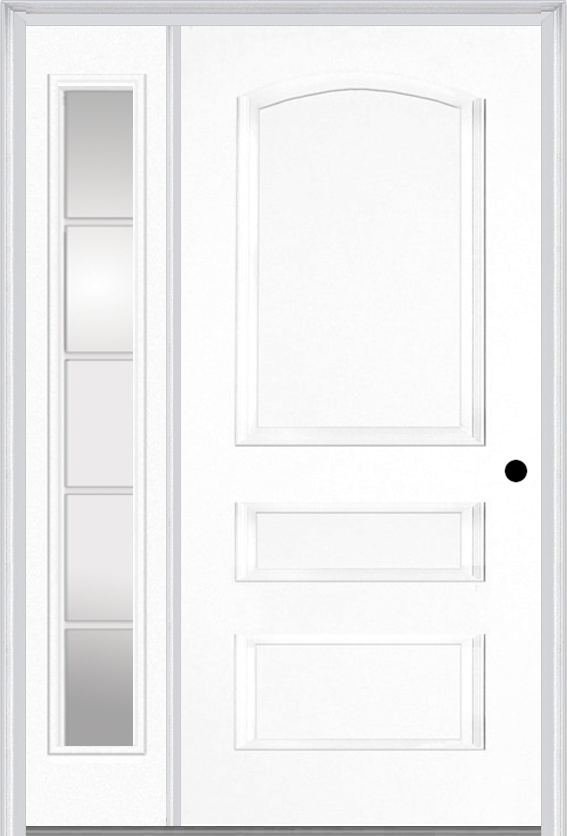 MMI 3 Panel 3'0" X 6'8" Fiberglass Smooth Exterior Prehung Door With 1 Full Lite SDL Grilles Glass Sidelight 31